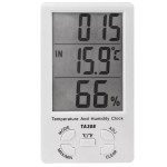 Digital thermometer and hygrometer, alarm clock, with sensor, white color